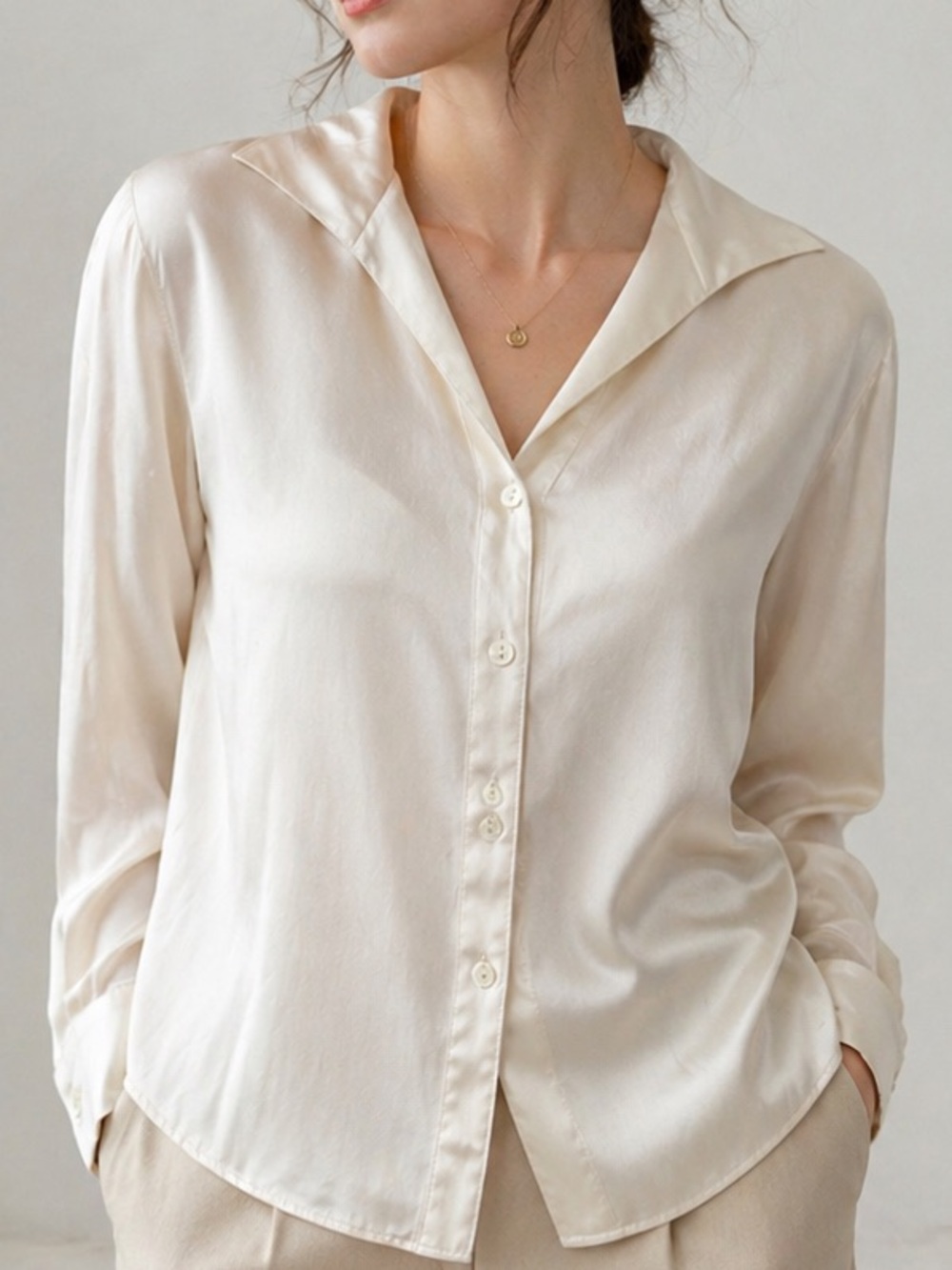 Lafayette 148 Silk Blouse Ivory Sailor Collar Button Front Size 4 Minimalist Lux